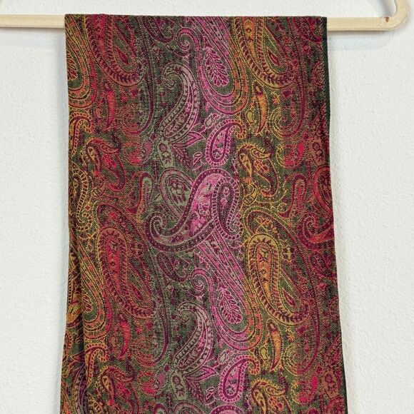 Paisley Pashmina Fringe Scarf Shawl Pink Green - Picture 3 of 5